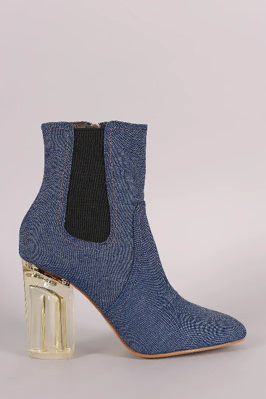 Denim Lucite Chunky Heeled Ankle Boots