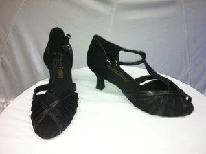 2.5" Angelina -- Flare Heel Latin Sandal -- Black Satin