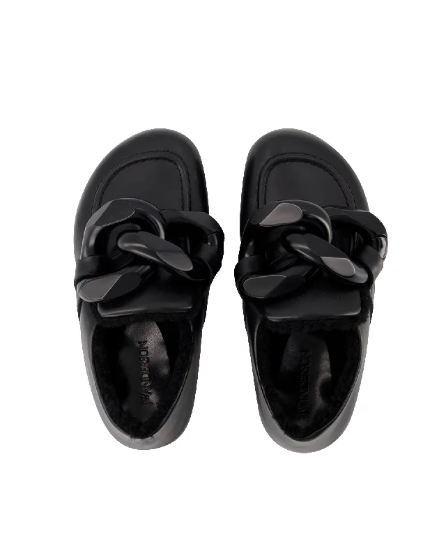 Chain Loafers Close Back in Black Leather