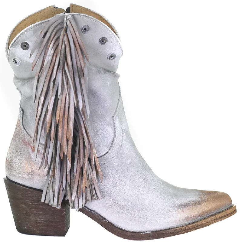 Fringe Studded Metallic Cowboy Booties