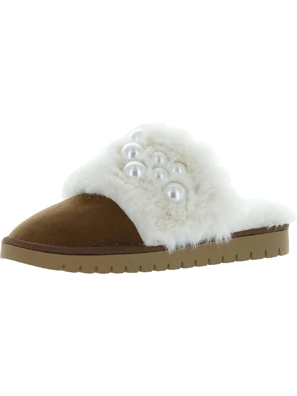 Ilene Womens Pearl Faux Fur Slide Slippers