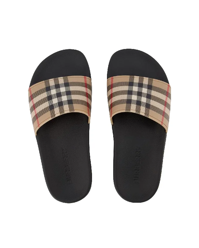 Lf Sdl Furley L Chk Slides - Burberry - Beige - Polyurethane