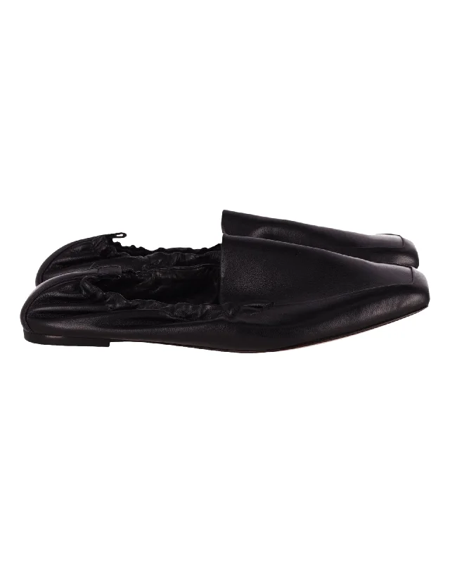 Porter & Paire Scrunched Ballet Flats in Black Leather