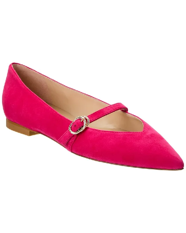 Stuart Weitzman Crystal Buckle Suede Flat