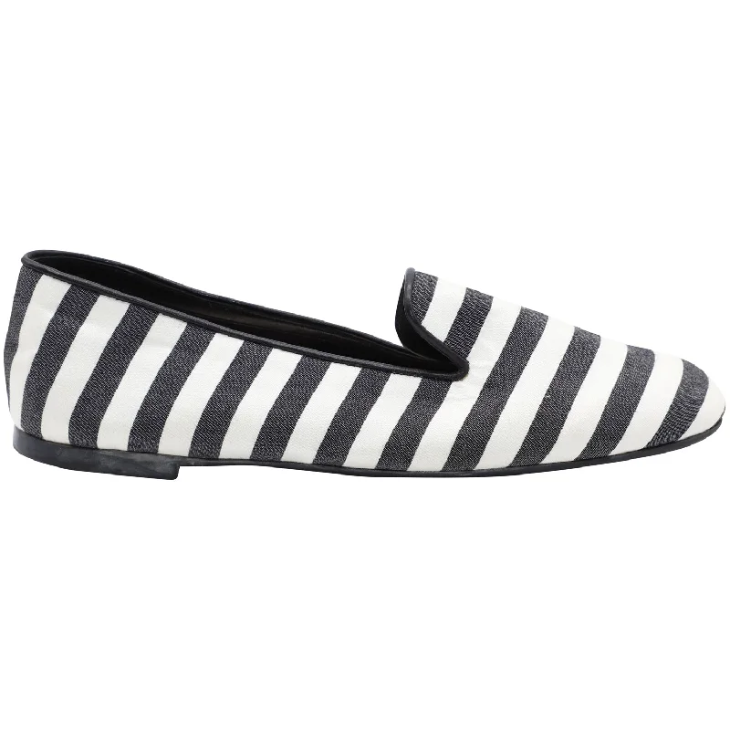 Tods Striped Ballet Flats in Black Canvas