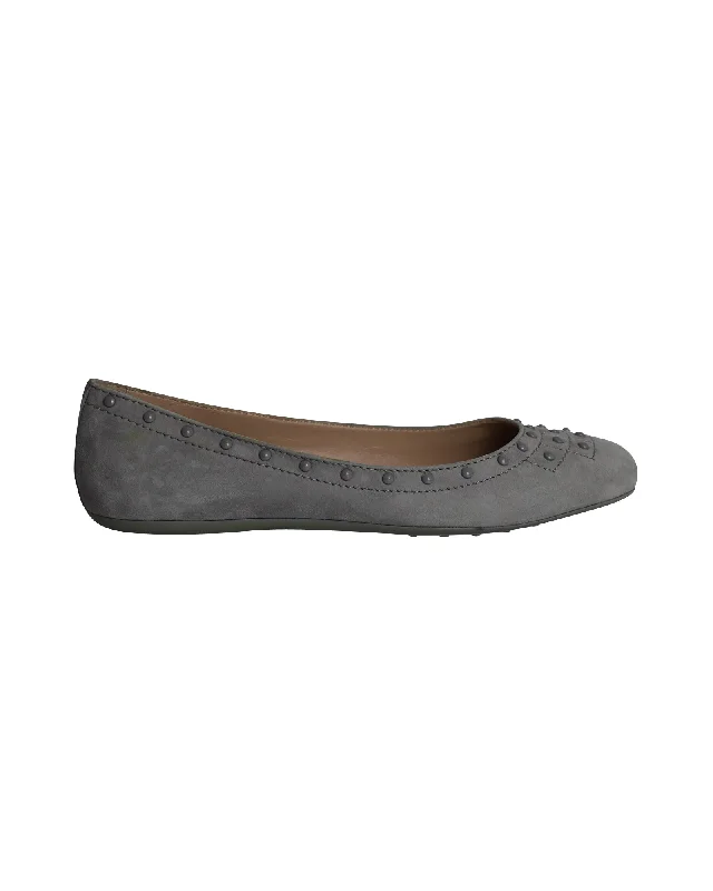 Tod's Studded Ballet Flats in Grey Suede