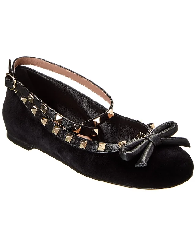 Valentino Rockstud Velvet & Leather Flat