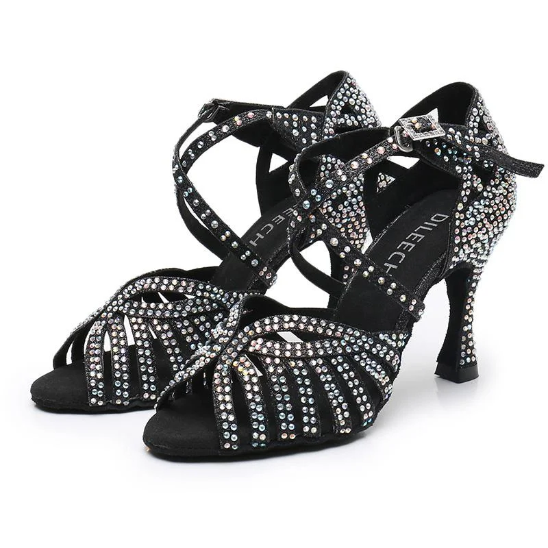 Women's Sparkling Glitter Customized Heel Ballroom Dance Shoes Latin Dance Shoes