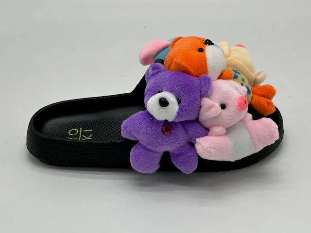 GRETTA67 - BLACK STUFFED ANIMAL SANDALS