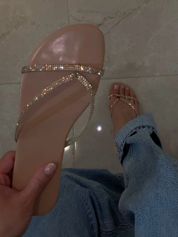 Isla Rhinestone Flat Sandal