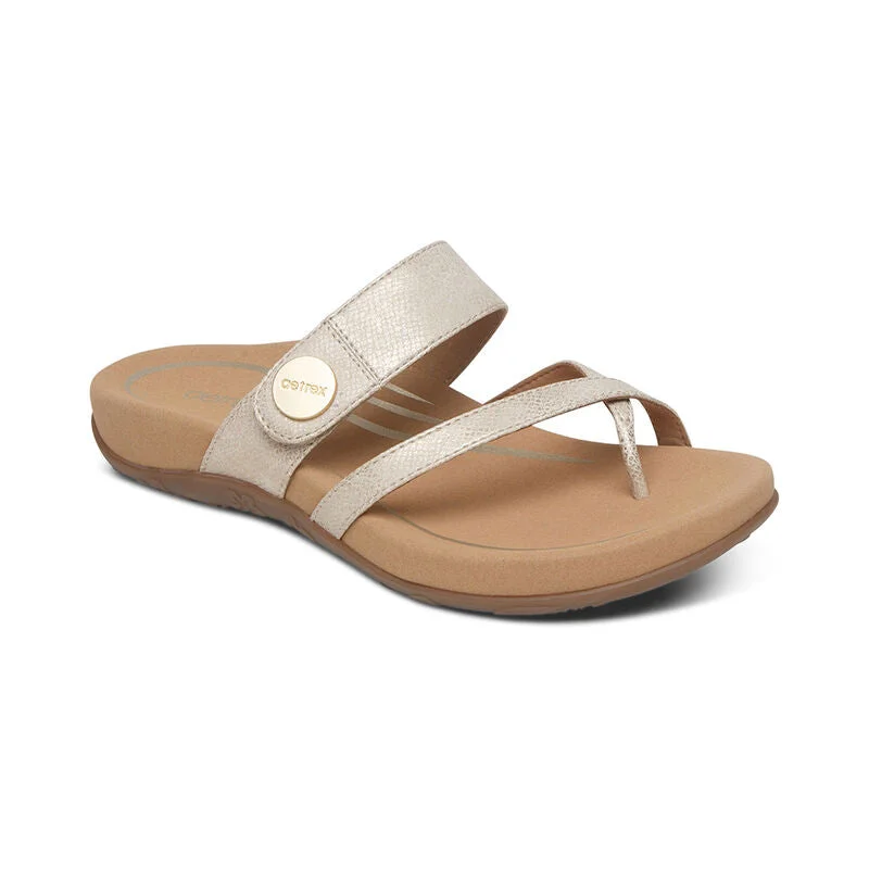 Izzy Adjustable Toe Loop Slide Sandal in Light Gold