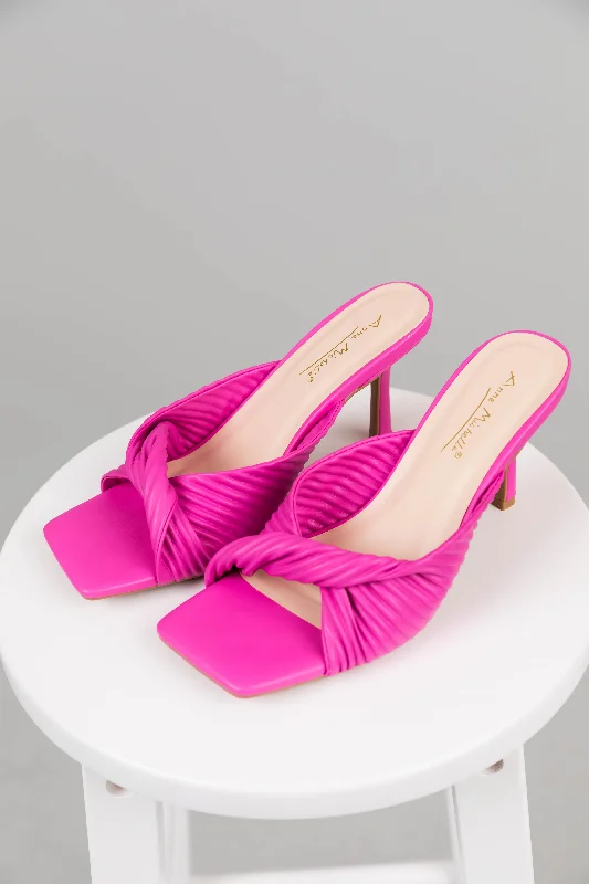 Magenta Faux Leather Twisted Square Toe Heels