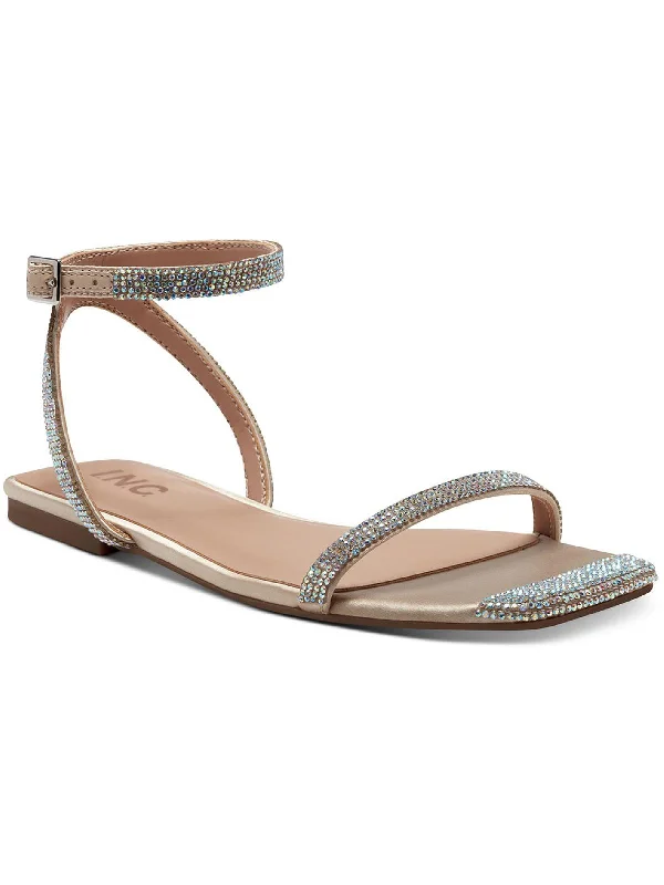 Persida Womens Embellished Square Toe Flat Sandals