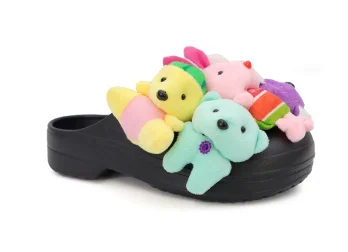 SAMANTHA - BLACK STUFFED ANIMAL SANDALS