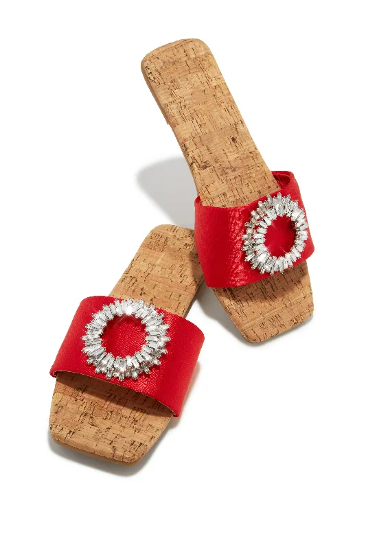 St. Tropez Getaway Embellished Slip On Sandals - Red