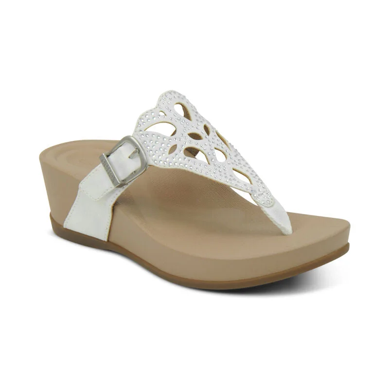 Tasha Thong Wedge Sandal in White CLOSEOUTS