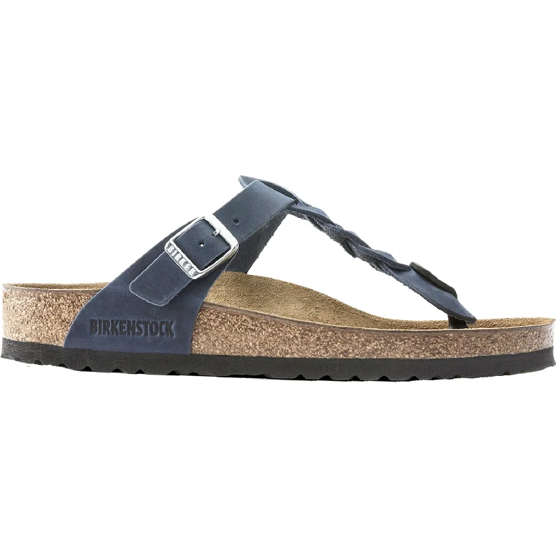 Women's Birkenstock Gizeh Braid Navy Oiled Leather