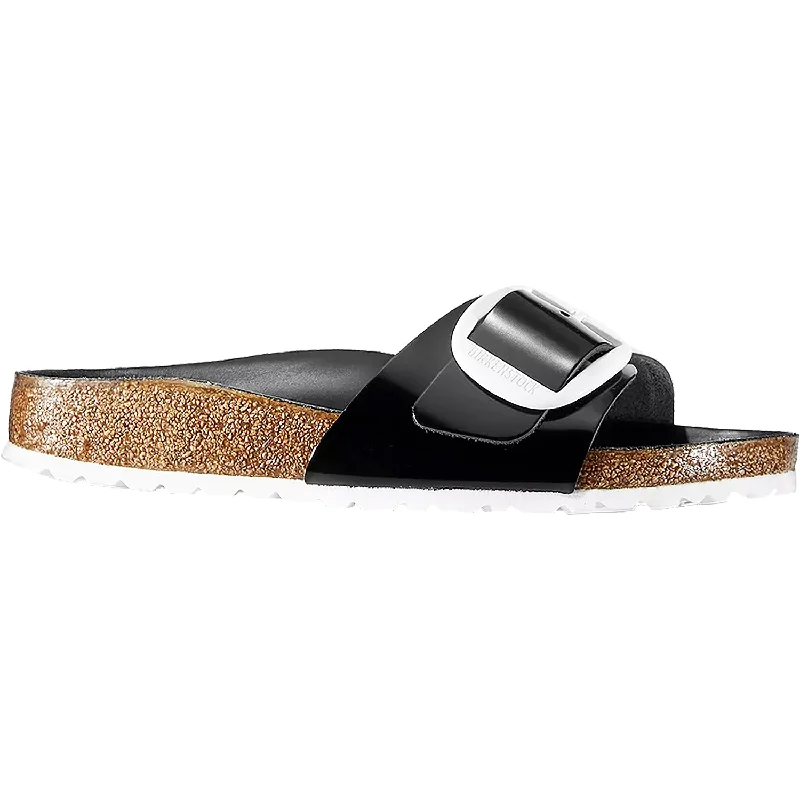 Women's Birkenstock Madrid Big Buckle High Shine Black w/White Buckle Leather