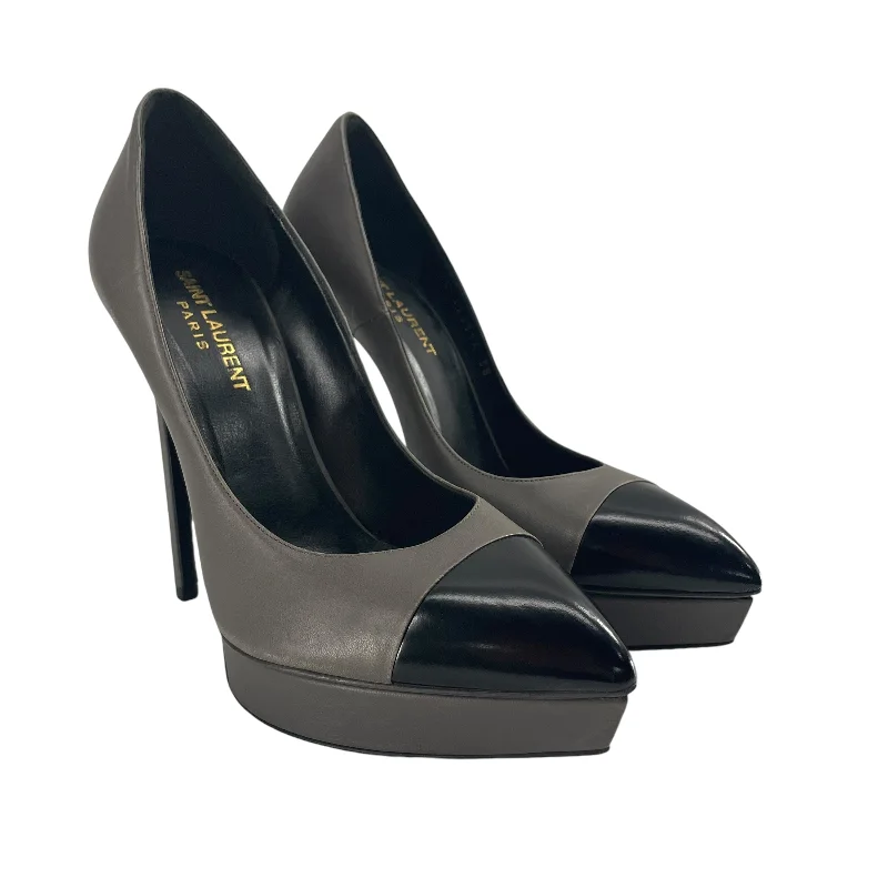 SAINT LAURENT/Heels/EU 38/Leather/GRY/V-Tip/BLK V-TIP/GREY BODY/2-TONE