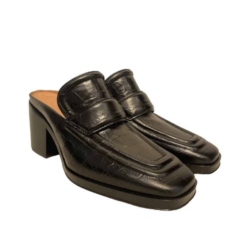 BOTTEGA VENETA/Heels/EU 37/Stripe/Leather/BLK/Crocodile Loafer Heels