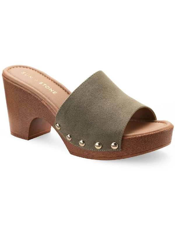 Alinaf Womens Faux Suede Studded Clogs