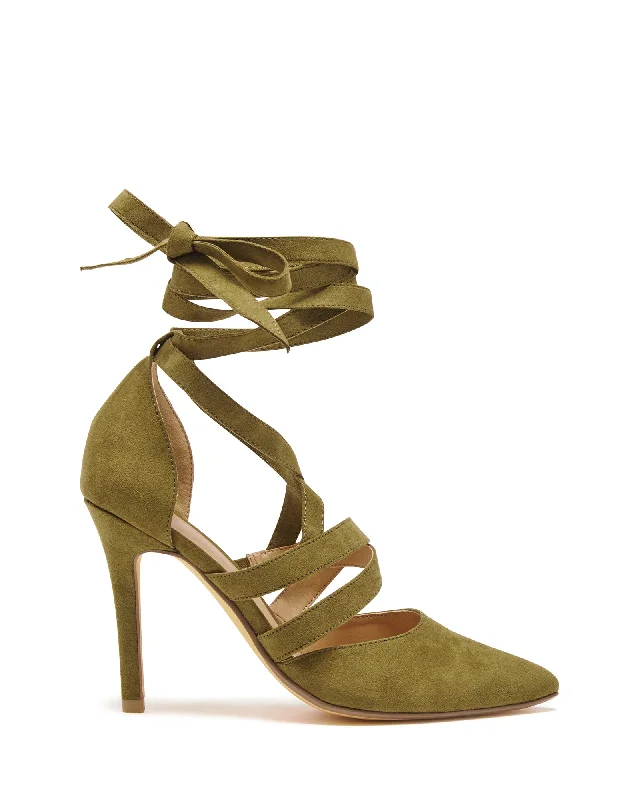 Bella Heel Khaki Faux Suede