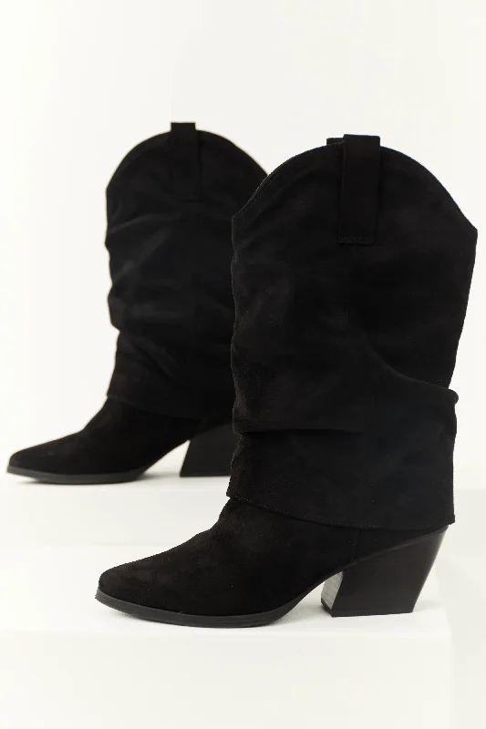 Black Slouchy Mid Calf Pointed Toe Boots