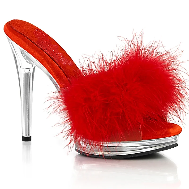 Red Faux Leather-Fur/Clear