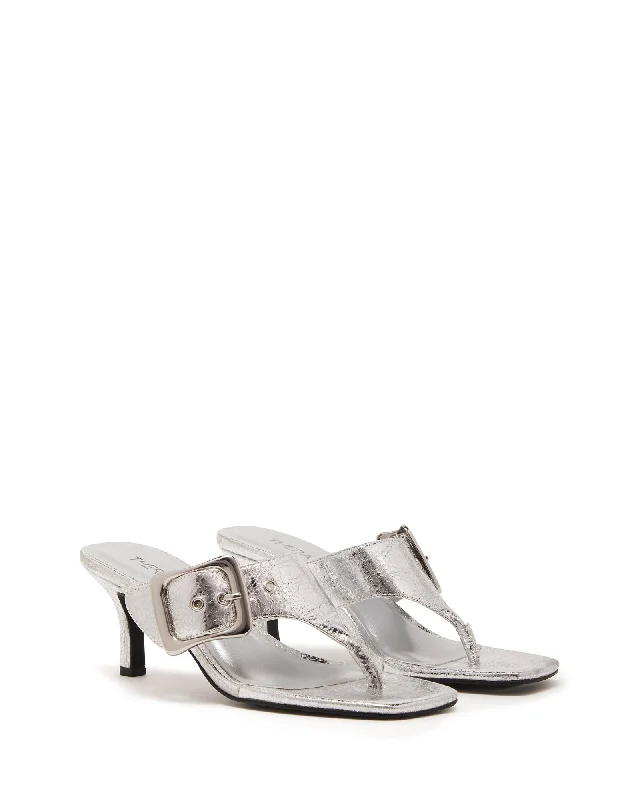 Jade Thong Heel Silver Cracked Metallic