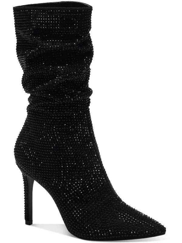 Raquell Womens Pointed Toe Rhinestones Mid-Calf Boots