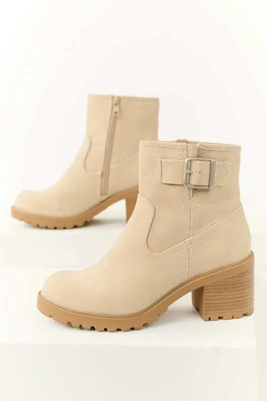 Vanilla Block Heel Ankle Strap Short Booties