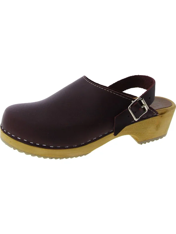 Womens Leather Buckle Clogs