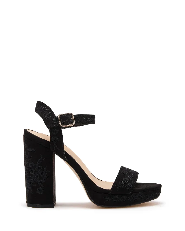 Yolanda Floral Heel Black